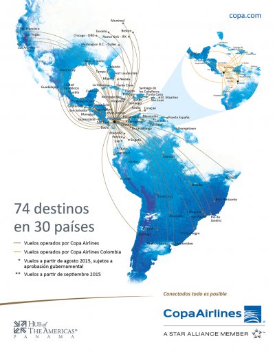 Copa Airlines: ahora 74 destinos en 30 pa&iacute;ses