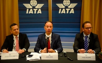 David Hern&aacute;ndez, director de Centroam&eacute;rica, Ecuador y Venezuela; Peter Cerd&aacute;, vicepresidente regional de las Am&eacute;ricas, y James Wiltshire, economista, de la Asociaci&oacute;n Internacional del Transporte A&eacute;reo (IATA).