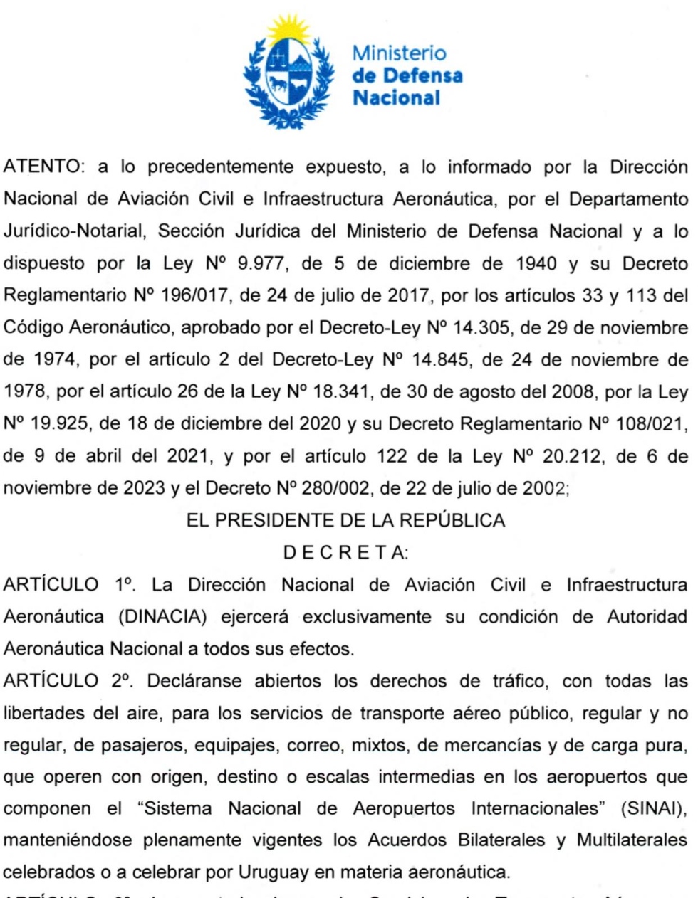 Cielos abiertos para los aeropuertos uruguayos. DINACIA es la Autoridad Aeron&aacute;utica Nacional