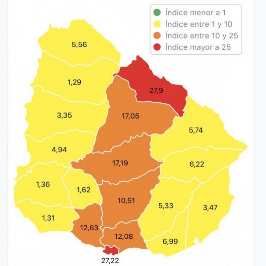 P7 por departamento, media de casos nuevos cada 100.000 habitantes en los &uacute;ltimos 7 d&iacute;as.
