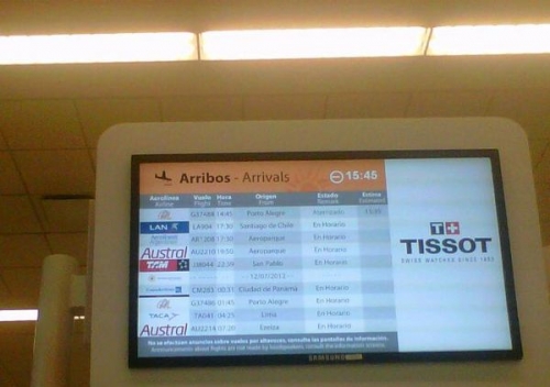 Aunque cueste creerlo, es la pantala de informaci&oacute;n de Carrasco, ayer mi&eacute;rcoles 11 de julio de 2012. No figura ning&uacute;n vuelo de Pluna....