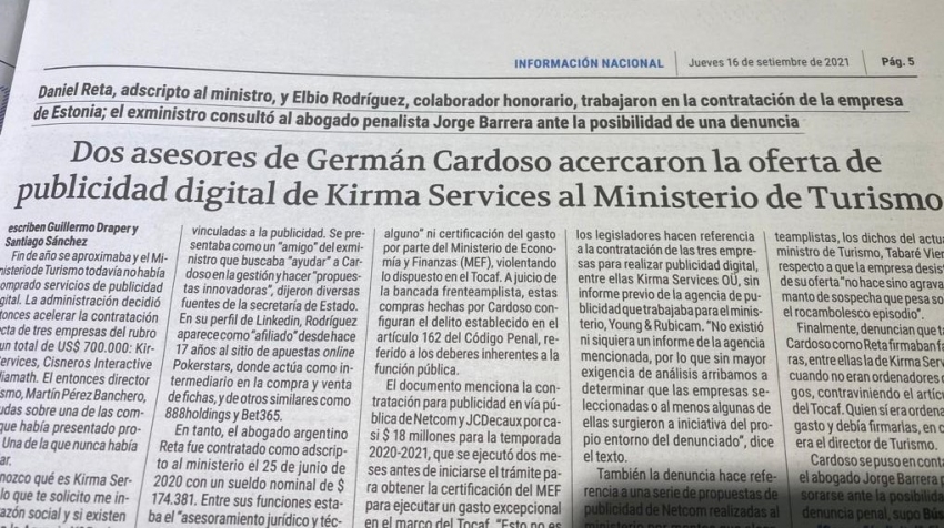 "Esta firma "fantasma" Kirma no entr&oacute; por la agencia, entr&oacute; por el Ministerio de Turismo", dijimos el viernes 10