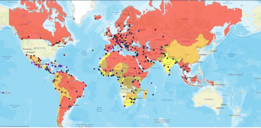 "Mapa de viaje" publicado por EE.UU.